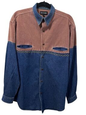 Vintage 90s OUTLINE Color Block Shirt Mens M (Unisex) Denim & Corduroy